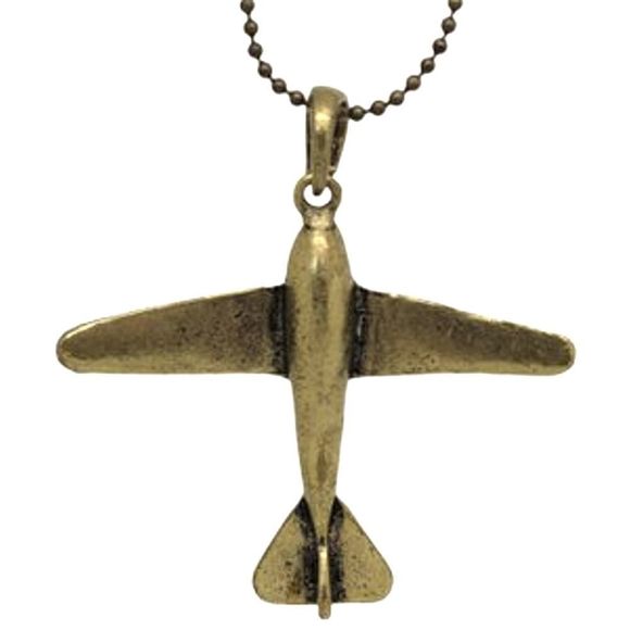 Elle Cross Jewelry - Antiqued Bronze Plane Pendant on 26" Ball Chain Lobster Claw Clasp